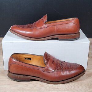 Allen Edmonds Foley Penny Loafers Mens Size 9 D Brown Leather Weave Split Toe
